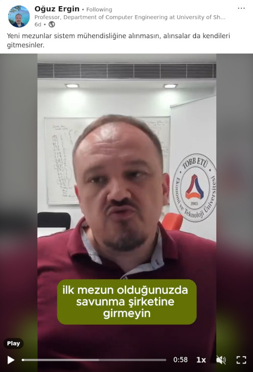 Oğuz Ergin LinkedIn gönderi